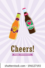 beer bottle happy anniversary cheers poster illustration