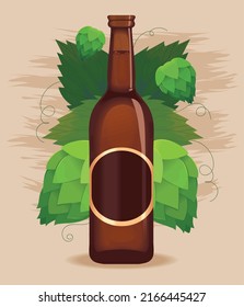 beer bottle with hops background