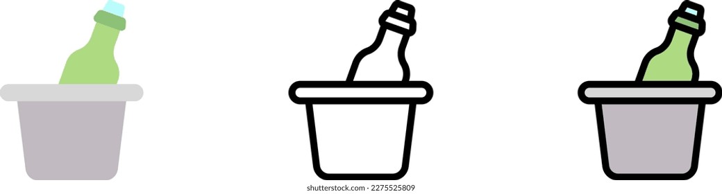 Beer bottle, ice box vector icon in different styles. Line, color, filled outline