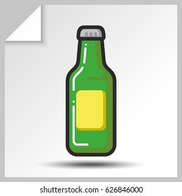 Beer bottle icon for alcohol beverage menu. Vector Isolated flat colorful illustration.