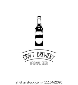 Beer bottle icon. Craft Brewery logo. Cratf beer, Ale, Cider. Alcoholic beverage, Alcohol bottle. Menu design. Vector illustration.