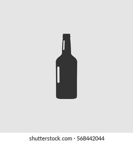 Beer bottle icon flat. Black pictogram on grey background. Vector illustration symbol