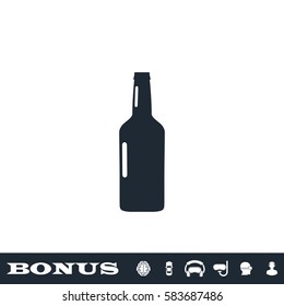 Beer bottle icon flat. Black pictogram on white background. Vector illustration symbol and bonus button