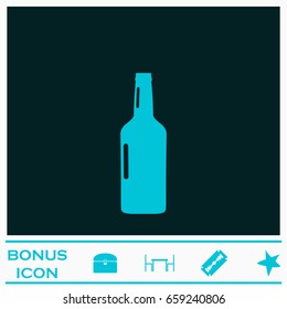 Beer bottle icon flat. Blue pictogram on dark background. Vector illustration symbol and bonus icons