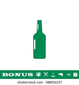 Beer bottle icon flat. Green pictogram on white background. Vector illustration symbol and bonus button