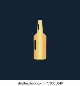Beer bottle icon flat. Simple gold pictogram on dark background. Vector illustration symbol