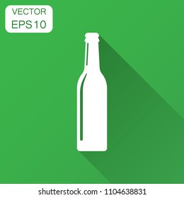Beer bottle icon in flat style. Alcohol bottle illustration with long shadow. Beer, vodka, wine concept.