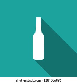 Beer bottle icon isolated with long shadow. Flat design. Vector Illustration