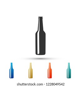 Beer bottle icon isolated on white background. Set elements in colored icons. Flat design. Vector Illustration