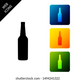 Beer bottle icon isolated. Set icons colorful square buttons. Vector Illustration