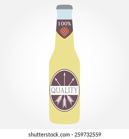 Beer bottle icon with label isolated on white background. Colorful vector illustration. Flat design.