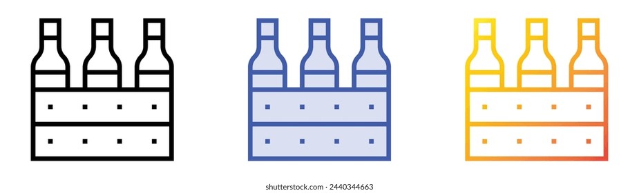 Icono de botella de cerveza. Diseño de estilo de relleno lineal, azul y degradado aislado sobre fondo blanco