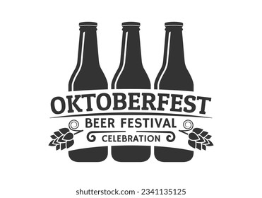 Beer bottle icon. Oktoberfest logo or label with beer bottles. October fest vintage design. Bavarian festival symbol. Vector illustration.