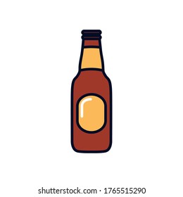 beer bottle icon over white background, line fill style, vector illustration