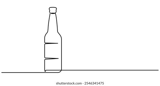 Beer bottle. Icon with reflection on white background. continuous one line drawing of pro vector illustration, Craft Beer Vector Handwritten Lettering. Pub, Drink, Alcohol, Restaurant.