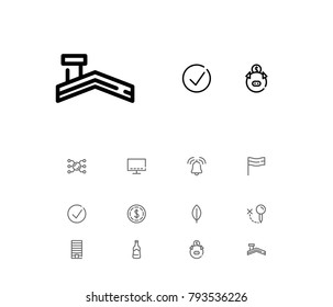 Beer bottle icon with roof, smart tv and approved editable symbols. Set of building, sprout, money saving icons and metropolis concept. Editable vector elements for logo app UI design.