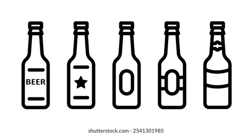 Beer Bottle Icon Set. High quality linear icon set for app, and web design. Vector illustration.