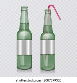 Beer bottle icon, beer set mock up in realistic style, Vector illustration