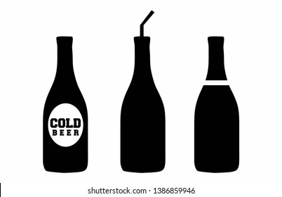 beer bottle icon set, wine bottle design vector