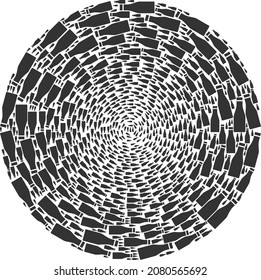 Beer bottle icon spin round mosaic. Beer bottle symbols are united into globula cycle mosaic structure. Abstraction spheric globula mosaic designed from regular beer bottle symbols.