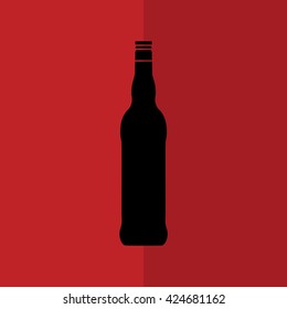 Beer bottle icon vector illustration. Red background