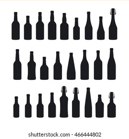 Beer bottle icons set. Various types of beer bottles.