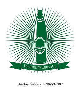 Beer bottle isolated logo. Premium quality beer label. Beer bottle icon isolated on white background. Vector illustration
