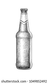 Beer bottle isolated on white background. Hand drawn vector illustration. Retro style.