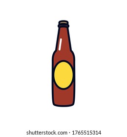 beer bottle with label icon over white background, line fill style, vector illustration
