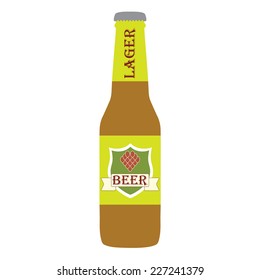 Beer bottle with label isolated on white background. Colorful vector icon or sign. Symbol or design element for restaurant, beer pub or cafe. Vector illustration.
