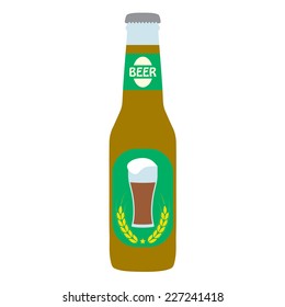 Beer bottle with label isolated on white background. Colorful vector icon or sign. Symbol or design element for restaurant, beer pub or cafe. Vector illustration.
