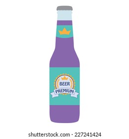 Beer bottle with label isolated on white background. Colorful vector icon or sign. Symbol or design element for restaurant, beer pub or cafe. Vector illustration.