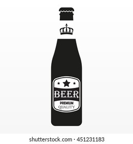 Beer bottle with label. Vector icon.