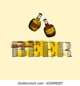 Beer bottle and label. Vector image