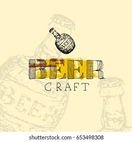Beer bottle and label. Vector image