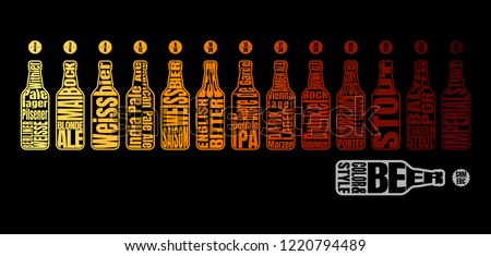 Beer bottle with lettering. Beer chart Infographic of style and Color based on SRM and EBC Standard. 