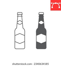 Línea de botella de cerveza e icono de glifo, oktoberfest y bebida alcohólica, icono del vector de botella de vidrio, gráficos vectoriales de cerveza embotellados, signo de contorno de trazo editable, eps 10.