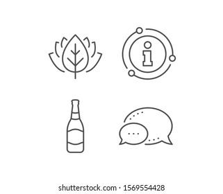 Beer bottle line icon. Chat bubble, info sign elements. Pub Craft beer sign. Brewery beverage symbol. Linear beer bottle outline icon. Information bubble. Vector