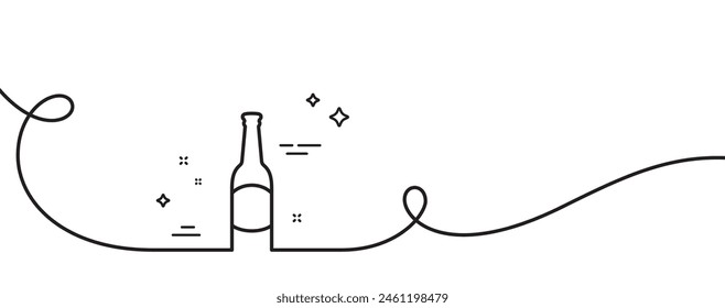 Beer bottle line icon. Continuous one line with curl. Pub Craft beer sign. Brewery beverage symbol. Beer single outline ribbon. Loop curve pattern. Vector