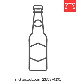 Icono de línea de botella de cerveza, oktoberfest y bebida alcohólica, icono del vector de botella de vidrio, gráficos del vector de cerveza embotellado, signo de contorno de trazo editable, eps 10.