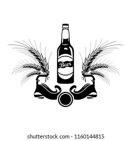 Beer Bottle Logo Barrel Pub Bar Tavern Brewery Barley Brewing Alcoholic Food Ribbon Label black and white