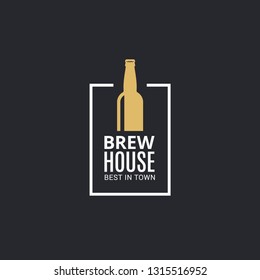 beer bottle logo. Brew house icon on black background