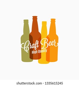 Beer bottle logo. Beer color banner on white background