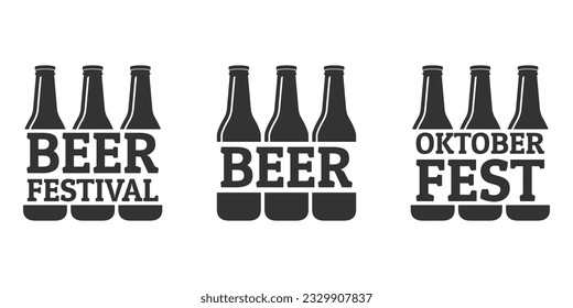 Logo de la botella de cerveza, etiqueta, conjunto de iconos. Oktoberfest, el diseño del festival de la cerveza. Ilustración vectorial.