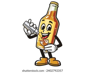 Beer Bottle is making a cocktail cartoon mascot illustration character vector clip art