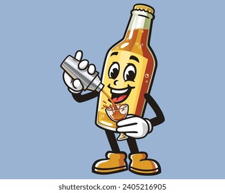 Beer Bottle is making a cocktail cartoon mascot illustration character vector clip art