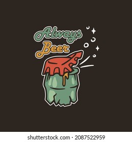 Beer bottle with metal cap and foam for print. Original brew design of bottle beer with froth and cork for bar