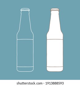 La botella de cerveza se burla. Ilustración vectorial del envase para líquido. Icono de diseño de línea.