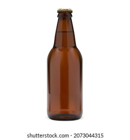 Beer bottle. Modern design beer package template, realistic 3d vector blank. Brown glass alcohol brand beverage. Single refreshing barley beer drink bottle. Disposable amber package