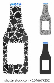Beer bottle mosaic of uneven elements in variable sizes and color tints, based on beer bottle icon. Vector tuberous elements are composed into collage. Beer bottle icons collage with dotted pattern.